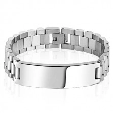 Steel bracelet in a silver colour – rectangle-shaped mirror-polished plate, smooth finish