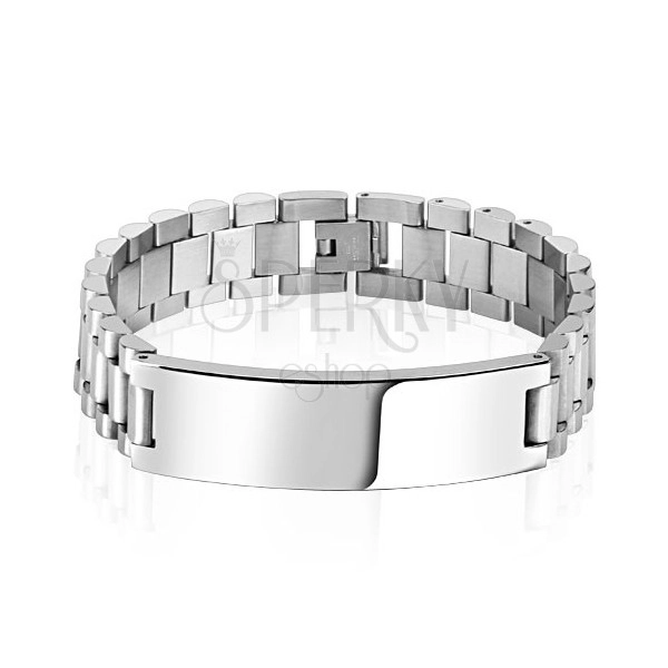 Steel bracelet in a silver colour – rectangle-shaped mirror-polished plate, smooth finish
