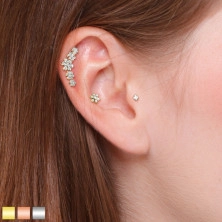 Set of three ear piercings, Rhodium plated – flower with glittery zircons, labret studs
