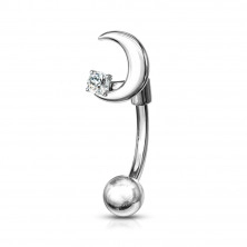Steel eyebrow piercing – half-moon with tiny round crystal, embedded in a mount
