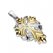 Steel pendant in the shape of a lily cross in a gold-silver colour – clear cut zircon in the centre