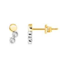 Earrings made of combined 14K gold – mirror-polished circle, round bezels with a zircon