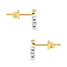 Earrings made of combined 14K gold – mirror-polished circle, round bezels with a zircon