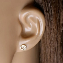 Earrings made of 14K gold – Chinese Yin Yang symbol with a cut-out and zircons