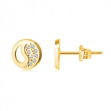 Earrings made of 14K gold – Chinese Yin Yang symbol with a cut-out and zircons