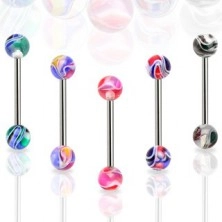 Tongue piercing - colourful marbled ball