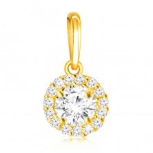 Pendant made of 14K gold – large round zircon in a mount with a transparent zircon line