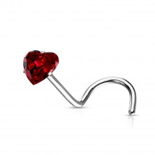 Curved nose stud with zircon heart