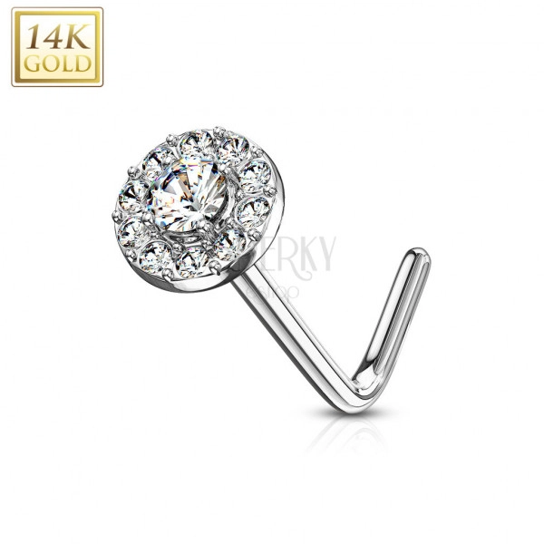 Curved nose piercing in 14K white gold – clear zircon lined with clear zircons
