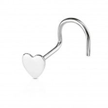 925 silver nose piercing of bent shape - head with motif of heart