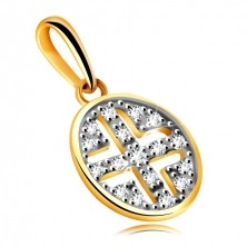 Golden pendant in 585 yellow gold – circle adorned with round zircons, black plating
