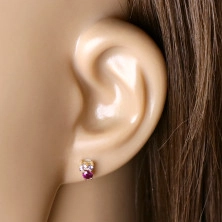 Earrings in 14K gold – stone of various sizes, rhodolite, African and Brazilian amethyst