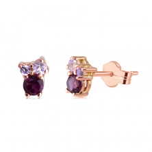 Earrings in 14K gold – stone of various sizes, rhodolite, African and Brazilian amethyst