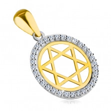 Pendant made of combined 14K gold – Star of David in a circle with a zircon outline