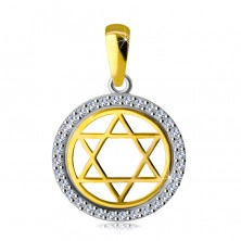 Pendant made of combined 14K gold – Star of David in a circle with a zircon outline
