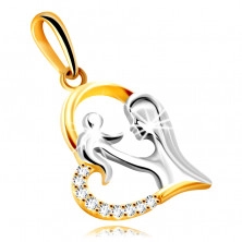 Diamond pendant in combined 14K gold – heart with a mother and a child, brilliants