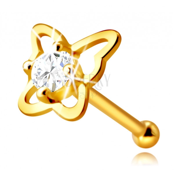 14K Yellow gold diamond nose piercing – butterfly contour with a brilliant, 2,0 mm