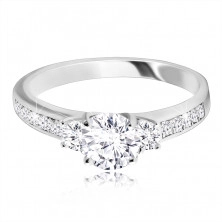 925 Silver ring – glittery clear zircons, narrow shiny shoulders paved with zircons