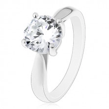 925 Silver engagement ring – large clear zircon, shiny smooth shoulders