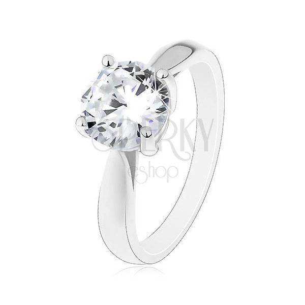 925 Silver engagement ring – large clear zircon, shiny smooth shoulders