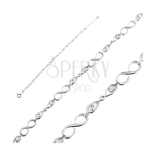 925 Silver bracelet – shiny eights and bows with clear zircons