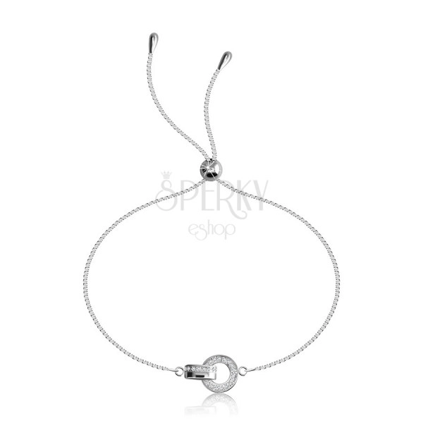 925 Silver bracelet – circle with zircons, link with a glossy and zircon surface