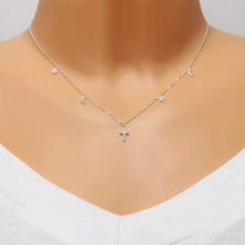 925 Silver necklace – cross, stars and moons, clear zircons