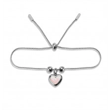 Steel bracelet, silver colour - slim chain, smooth balls, pendant heart