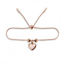 Steel bracelet, copper colour - slim chain, smooth balls, pendant heart, rainbow reflections