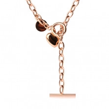 Necklace from steel, copper colour - oval rings, pendant heart, mother-of-pearl, rainbow reflection