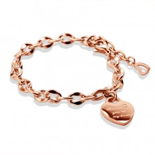 Bracelet from steel, flat heart, inscription "Forever you´re my love", zircon, copper colour