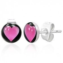 Stainless steel stud earrings - pink heart