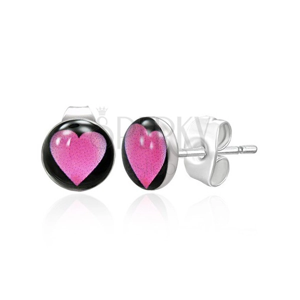 Stainless steel stud earrings - pink heart
