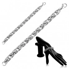 Thick steel bracelet – shiny small and large slightly twisted links, lobster claw