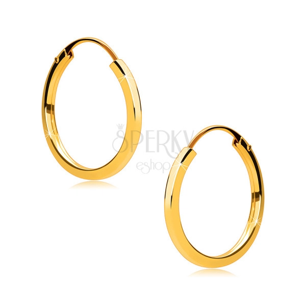 Rounded earrings in 585 gold - thin square shoulders, shiny surface, 14 mm