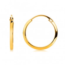 Rounded earrings in 585 gold - thin square shoulders, shiny surface, 14 mm