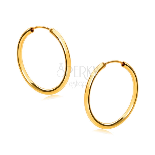Golden round earrings in 14K gold - round shoulders, smooth and shiny surface, 18 mm