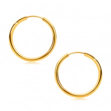 Golden round earrings in 14K gold - round shoulders, smooth and shiny surface, 18 mm