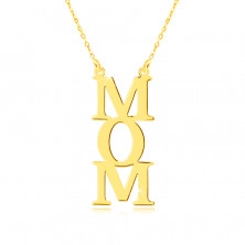 Necklace in yellow 9K gold - "MOM" inscription, letters under each other, chain of tiny rings