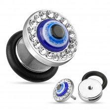 Fake plug made of stainless steel - Lucky Eye, clear crystals