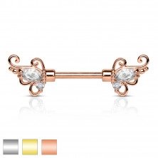 Nipple piercing made of stainless steel - floral ornament, clear zircons, different colors