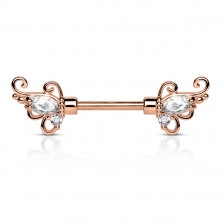 Nipple piercing made of stainless steel - floral ornament, clear zircons, different colors