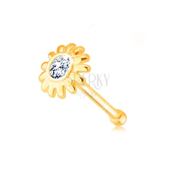 Diamond nose piercing of 585 yellow gold - flower with brilliant in clear hue