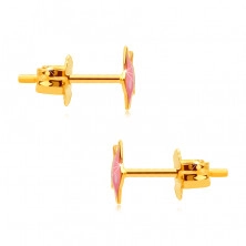 Earrings in yellow 585 gold - star with five points, pink glaze and three dots