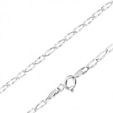 Chain made of 585 white gold - thin flat links, glossy beamy notches, 500 mm