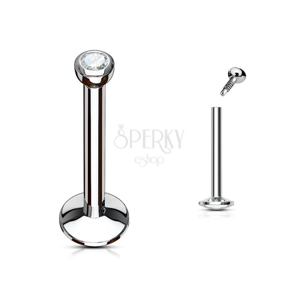 316L steel labret for lip and chin - shiny round zircon, various lengths