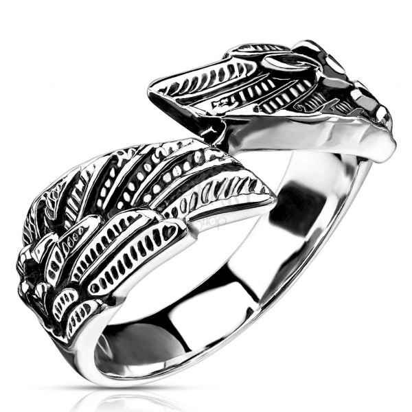 316L steel ring, wing shape, silver color