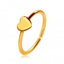 14K Gold nose piercing, shiny ring with a small heart, 6 mm