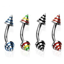Eyebrow ring with three colourful stripes