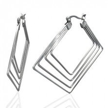Steel earrings in silver colour - four squares, 40 mm
